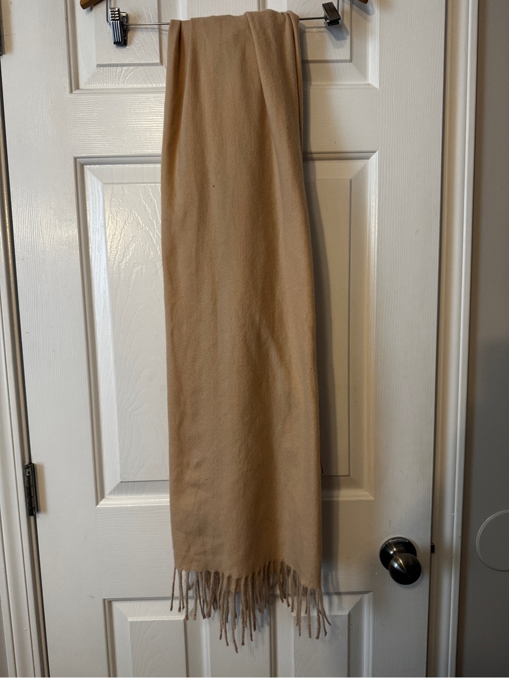 Sky Cashmere 100% Virgin Wool Scarf Camel Beige Fringe Warm Winter Wrap